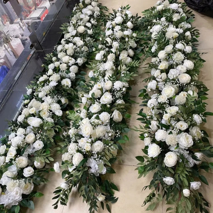 S902 Custom Style Wedding Decoration Fake Row Floral Arrangements Stairs  White Roses Artificial Table Flower Runner
