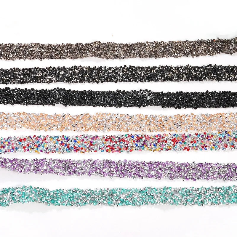 Colorful 1.5cm Double-Sided Hot Melt Adhesive Crystal Rhinestone Chain for DIY Shoes Bags Garments Decoration