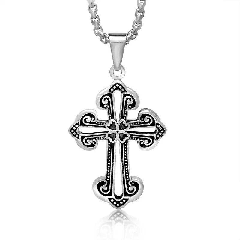 Antique Silver Color Jewelry Stainless Steel Biker Knight Cross Vintage Gothic Hippie Fine Pendant Necklace