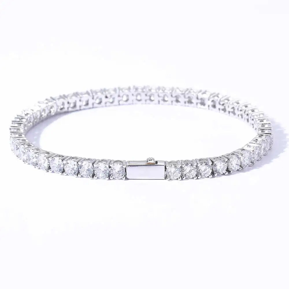 NUOYA Hip Hop Style Iced Out Diamond Fine Jewelry 4mm Silver Plated Diamond Tennis Chain Bracelet for Men Women