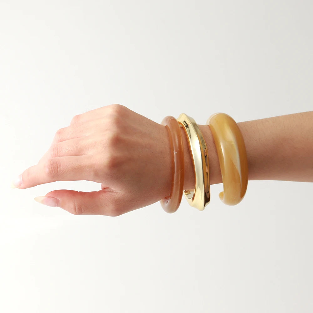 Elegant French-style Layered Bracelet Accessory Eco-friendly Electroplated Geometric Resin Jewelry Colored Acrylic Open Bangles