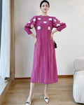 Casual Party Prom Plus Size Issey Miyaki Pleated Round-Neck  Dot Pattern Print Design Lady Elegant Women Dress