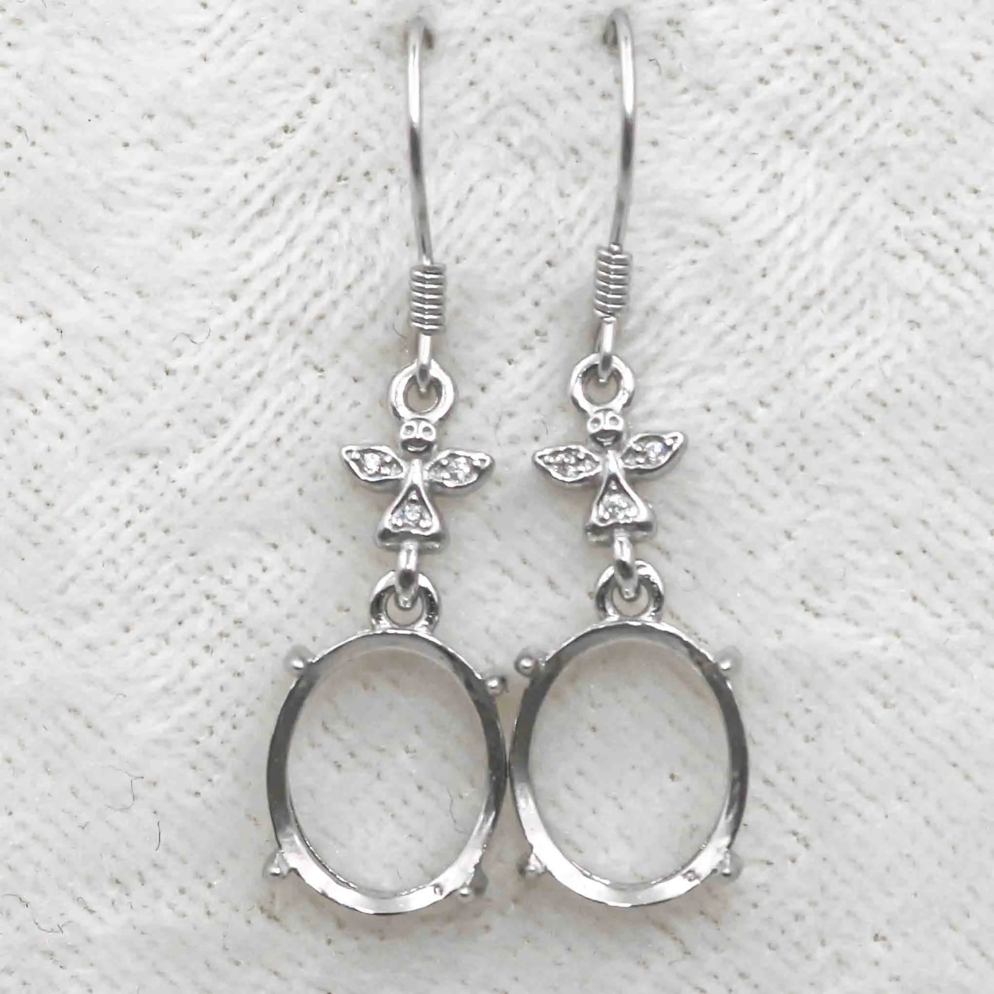 Sterling Silver 10*12mm Semi Mount Hook Earrings Empty Support Blank Claws Setting S925 Base Without Center Stone for DIY Inlay