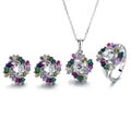 High Grade Fashion 925 Sterling Silver Fireworks Color Pendant Ring Stud Jewelry Set