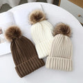 Winter Knitted Hats Bobble Hat Faux Fur Ball Pom Pom Cap Acrylic Luxury Beanie Hat Removable Pom Thick Women Custom Logo Opp Bag