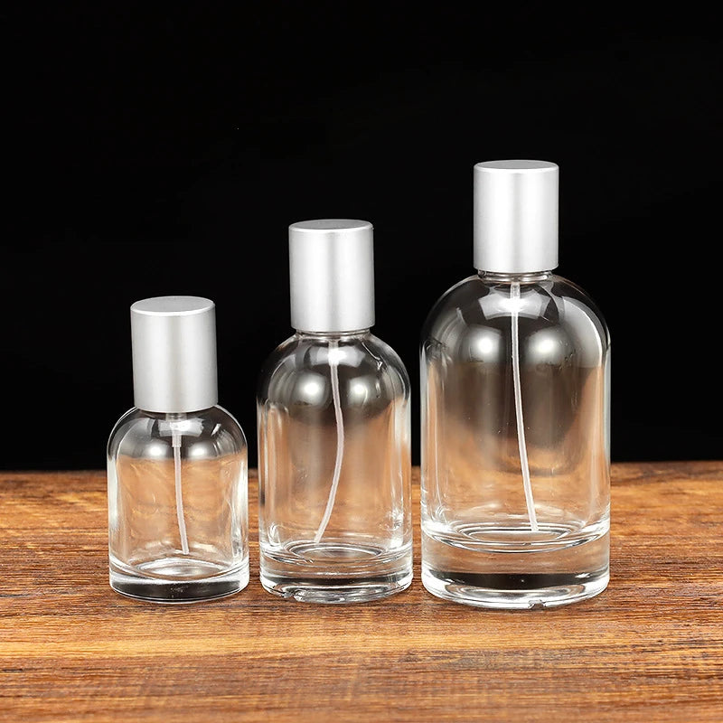 30ml 50ml 100ml Round Glass Empty Perfume Bottle Silver Cap Cylinder Bottle Perfume