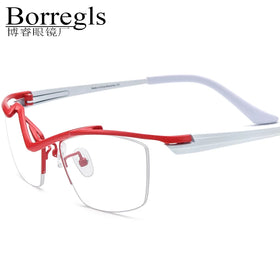 Borregls Titanium Glasses Frame Men Brand Designer Lightweight Square Eyeglasses Half-Rim Semi-Rimless Optical Eyewear 185763