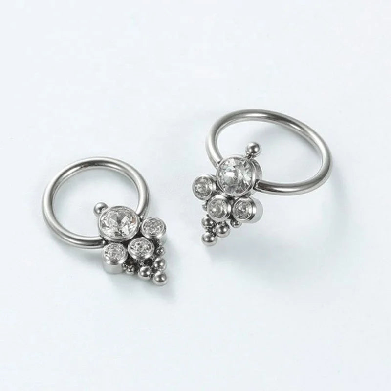 4 CZ with 6 Points G23 Titanium Fashion Trendy Engagement Wedding Anniversary Captive Bead Ring