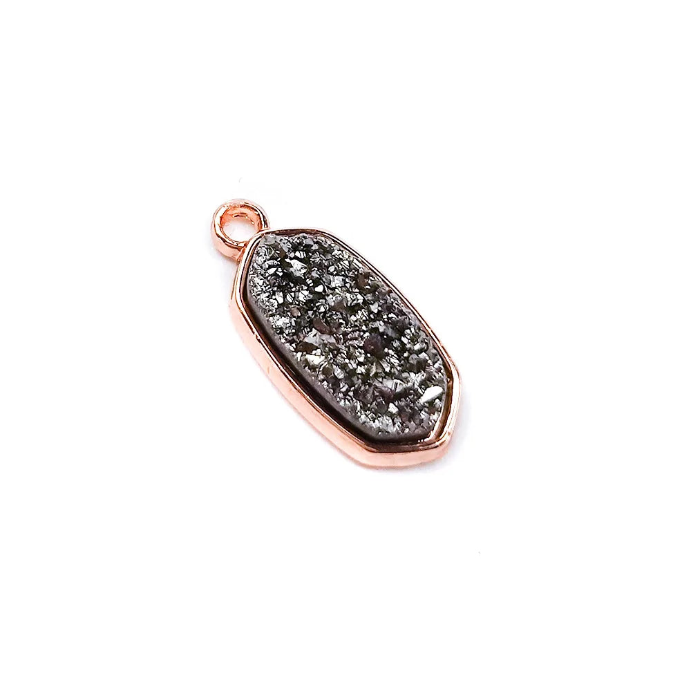 HZ Wholesale Nature Hexagon Multi Color Healing Drusy Gemstone Pendant Jewellery Charms for Bracelet Making Jewelry Supplies