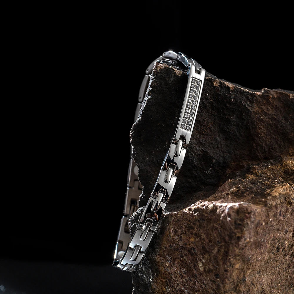 Wholesale Magnetic Man Bracelet Jewelry 4 in 1 Energy Therapy Bracelet Stainless Steel Silver Bracelet for Man