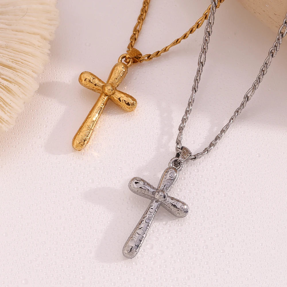 Minimalist Jewelry Figaro Chain Cross Pendant Necklace Waterproof Stainless Steel Jewelry