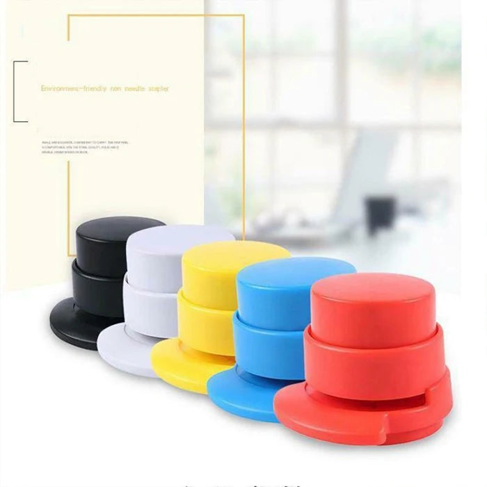 Cute Portable Plastic Stapler Manual Power Needleless and Staple-Free for Binding Bills and Papers