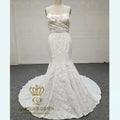QUEENS GOWN Mermaid Strapless Dress With Pleat Scoop Neckline Sheer Bodice Wedding Bridal Dress