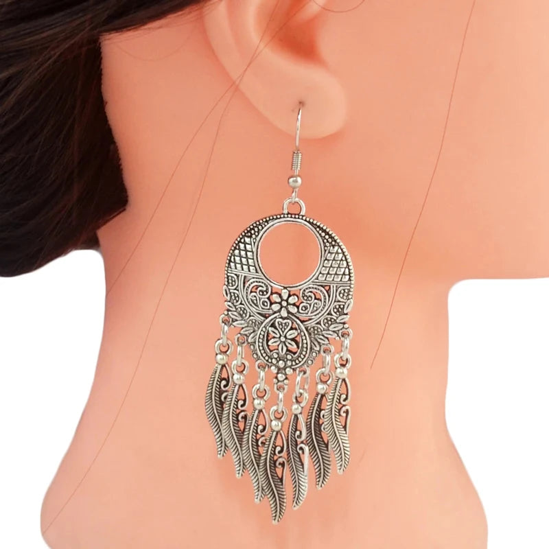 Vintage Flower Leaf Tassel Earrings Turkish Jewelry Fashion Design Hanging Earrings Fashion Jewelry Oversized Earrings