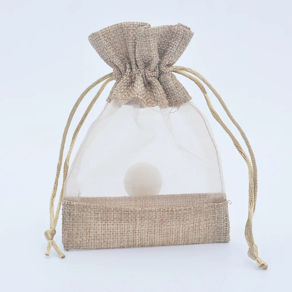 Jute Transparent Eco-Friendly Reusable Drawstring Gift Shopping Bag for Candy Packaging