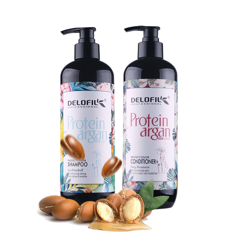 For Silky Smooth Fluffy Protect Color Anti-dandruff Hair-Repairing 2-in-1 Shampoo Conditioner Set 500ml 800ml Argan Oil