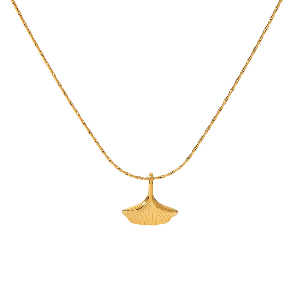 New Ginkgo Leaf Style Necklace Stainless Steel Unique Personality Type Biloba Skirt Stylish Pendant Women's Accessory Non-fading