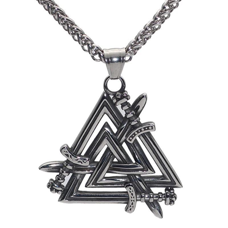 MECYLIFE Sword Pendant Mens Jewelry Stainless Steel Norse Jewelry Viking Valknut Pendant Necklace