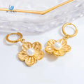 SUMMLY Retro Wholesale Trend Pearl 18K Gold Plated Stainless Steel Flower Shape Earrings Handmade Fashion Jewelry