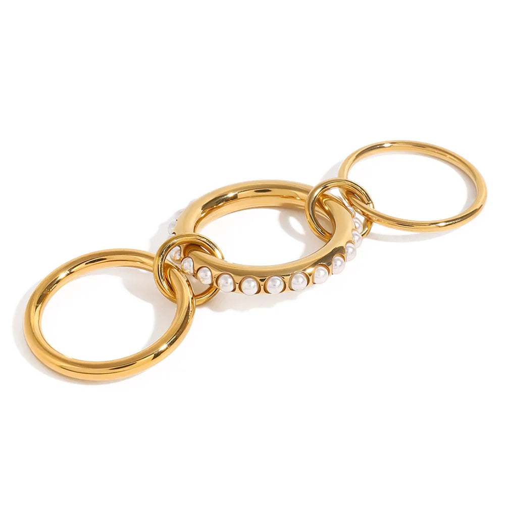 3PCS/Set Stacked Pearl Multi Wear Waterproof Rings Delicate Eternity Thin Rings Stainless Steel Gold Plated Women Jewelry