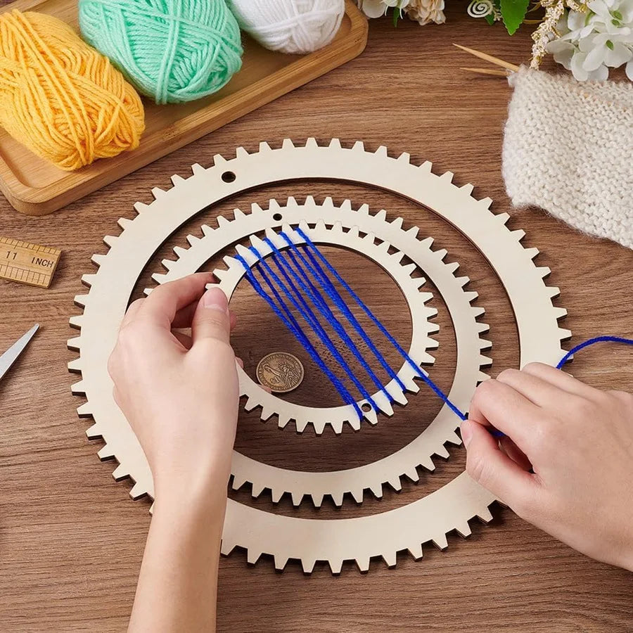 Tailai Factory Sale Eco-Friendly Magnetic Design New Children DIY Hand Made Wooden Weaving Machine Kit Circular Gear