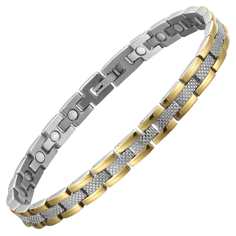 BioMagnetic Jewelry Women's Magneic Therapy Bracelets Magnets Two Tone Stainless Steel Link Bracelet 7mm Adjustable Wristband