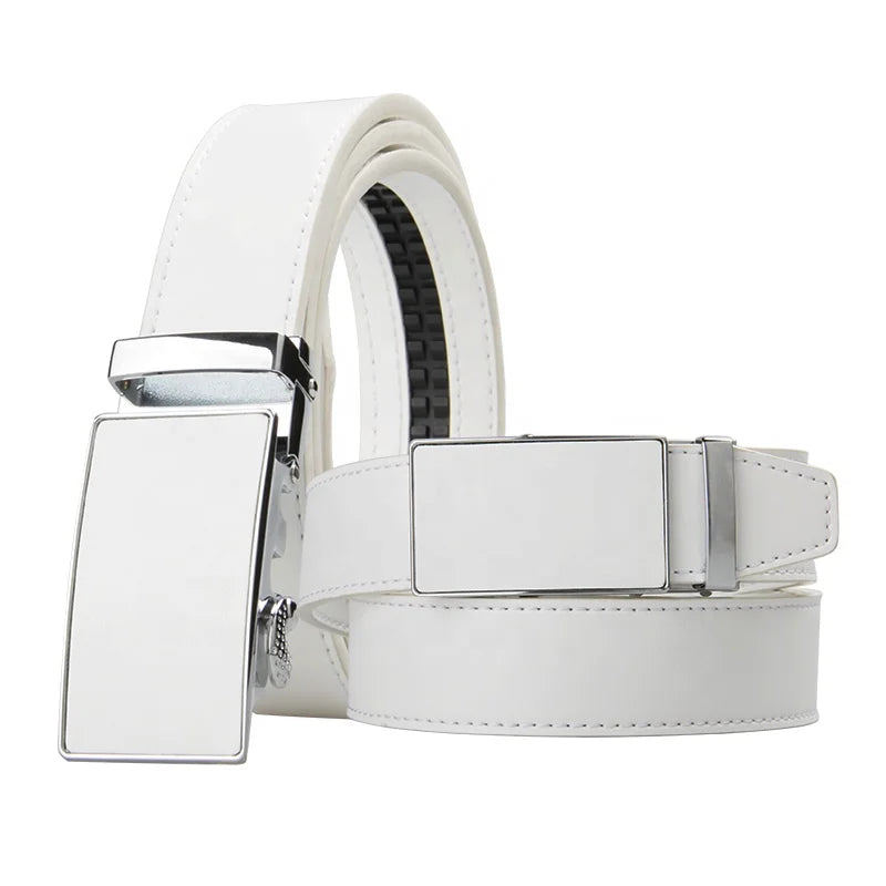 Custom Logo Adjust No Holes Genuine Leather White Golf Belts for Men