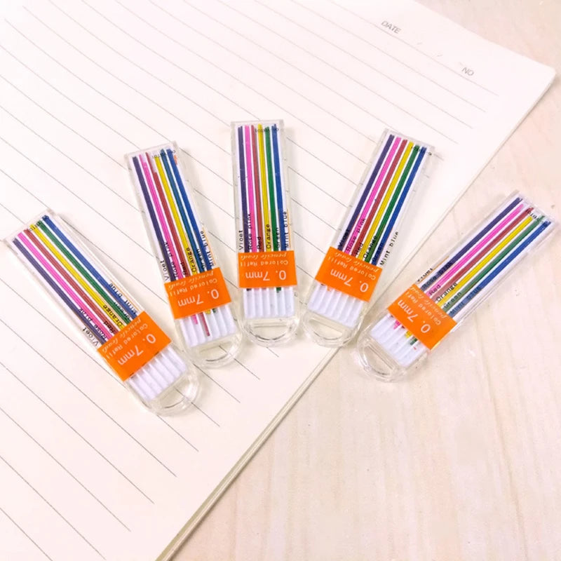 12pcs/box Colored Mechanical Pencil Graphite Leads 0.5mm/0.7mm Writing Drawing Office School Supply Office Gel Art Pencil Core