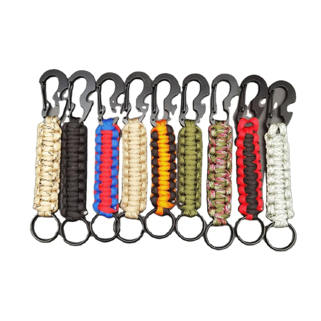 Custom Logo Outdoor EDC Multi-Tool Stainless Steel Carabiner Keychain 550 Paracord Tactical Utility Metal Bottle Opener