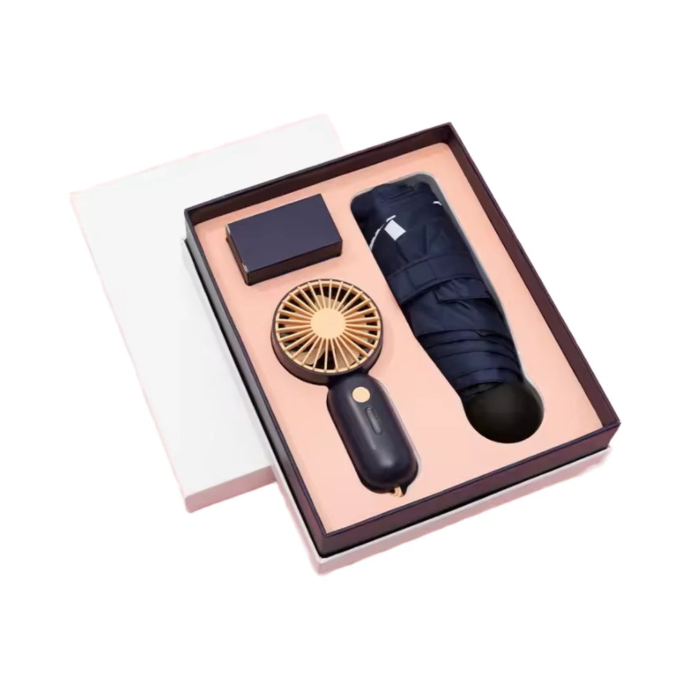 New Design Summer Wedding Souvenirs Promo Gift Mini Fan and Umbrella Gift Set for Guests Girlfriends Birthday Party Boys Gift