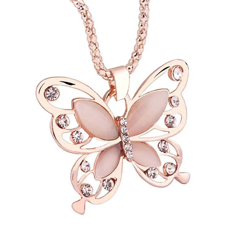 Rose Gold Necklace Women Butterfly Charm Jewelry Necklace Pendant Long Chain Necklace Jewelry for Women Girl Friend Ladies Gifts