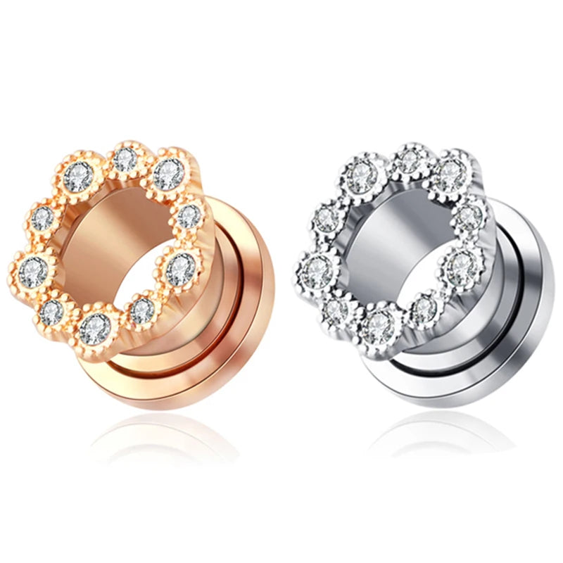 Stainless Steel Bohemian Wedding Ear Gauges Tunnels Hollow Plugs Earrings Ear Piercing Stretcher Expander Fashion Body Jewelry