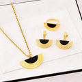 New 3Pcs No Tarnish 18k Gold Plated 316L Stainless Steel Fans Shape Earing and Necklace Jewelry Set for Women