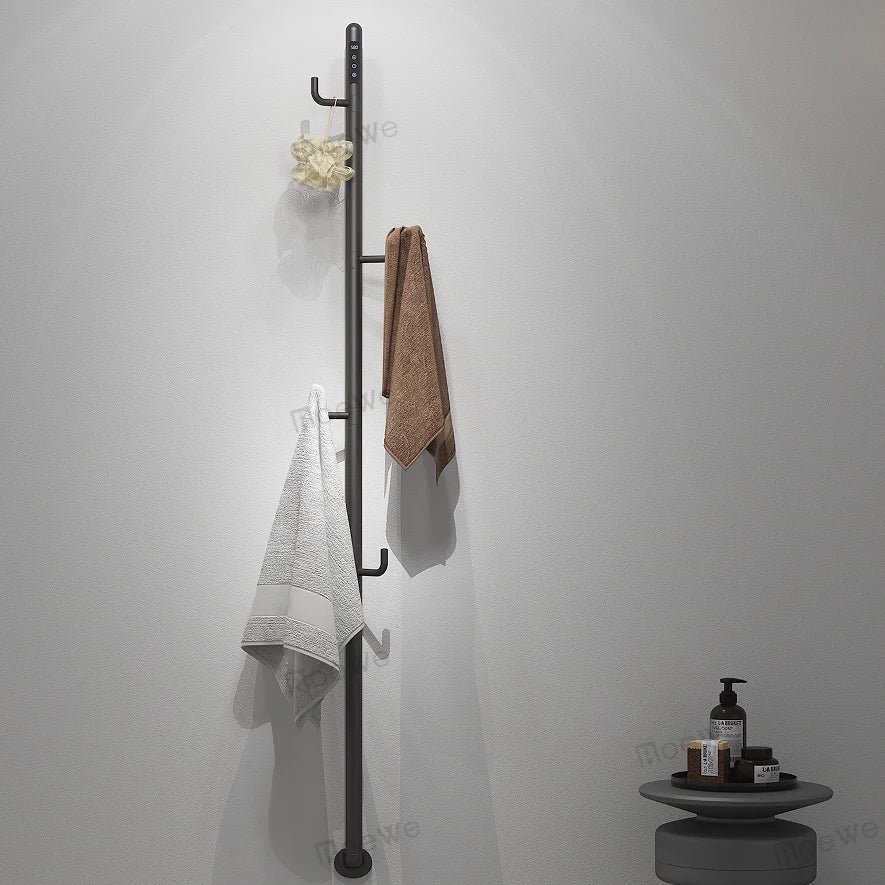 Vertical Install Bath Towel and Bathrobe Warmer Rotating Towel Rack Warmer Towel Radiator Electric Heated Drying Rack with Hooks