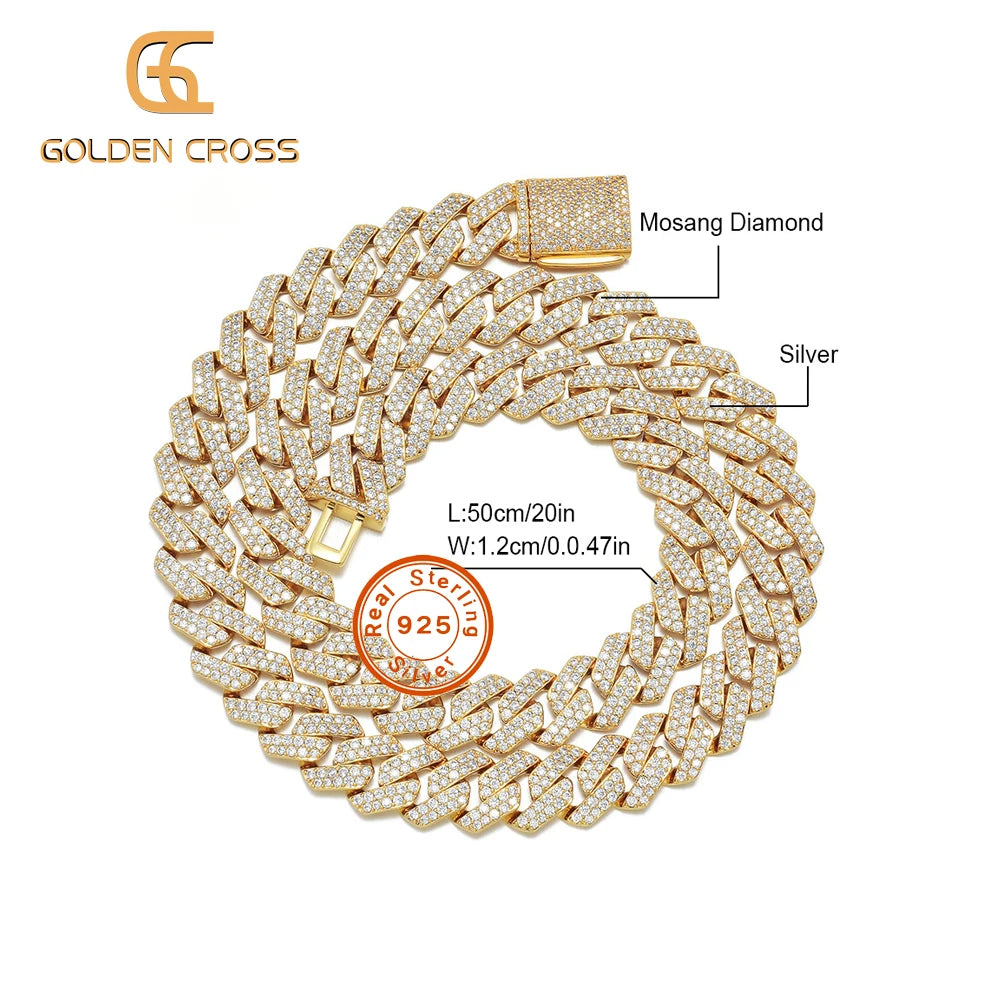 12mm Diamond Silver Mosan Box Buckle Cuban Chain Necklace With Diamond Unique Moissanite Jewelry