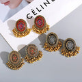 Retro Big Round Gold Silver Jhumka Drop Balls Earrings Indian Jewelry Gemstone Ethnic Gypsy Women Boho Jewelry Ladies Retro