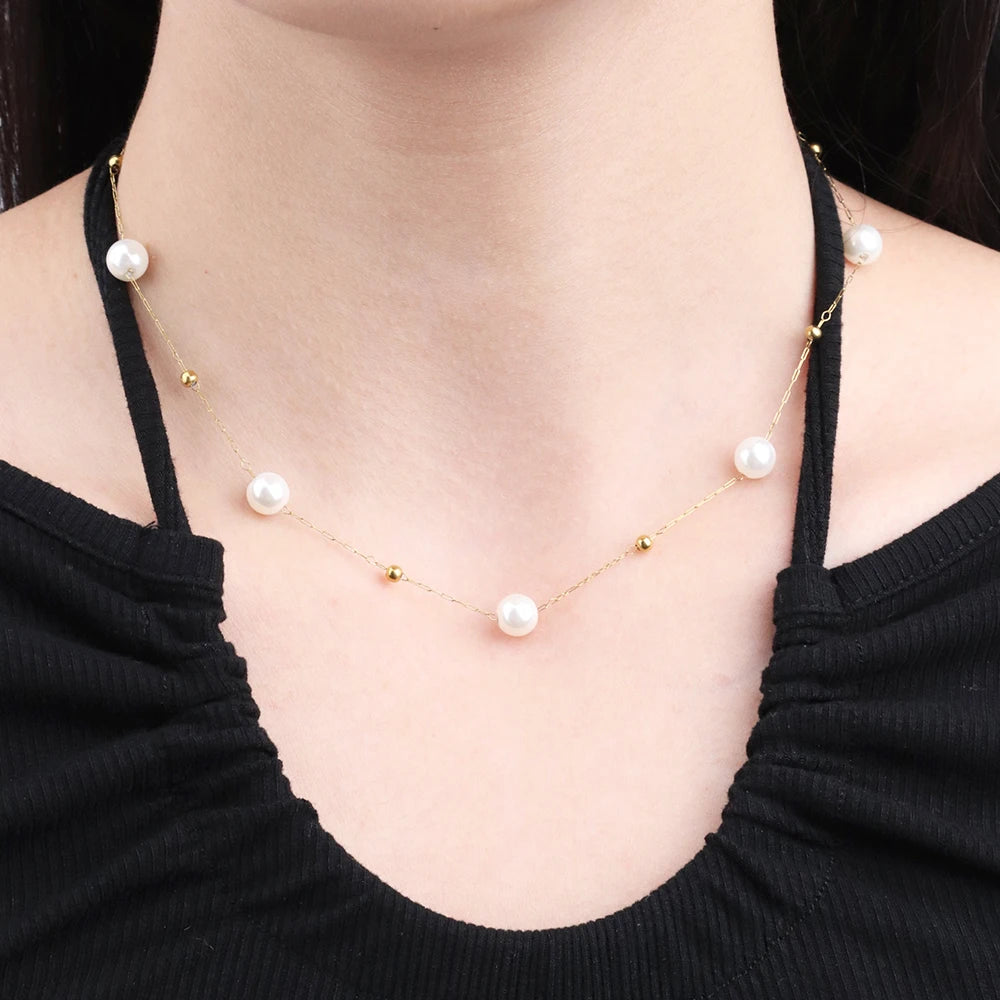 Chris April in Stock Fashion 316L Stainless Steel Bubble Beads Glass Pearls Chain Choker Necklaces