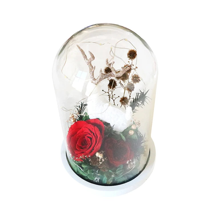 Creative Handicrafts Christmas Gifts Transparent Glass Cover Elegant Eternal Flowers Wedding Centerpieces Table Decorations
