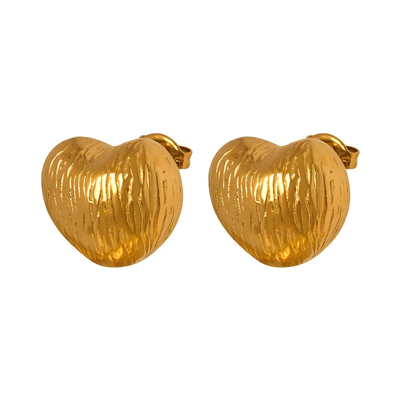 Vintage Earring Non Tarnish Personalized Embossed Heart Shaped Stainless Steel Fashion Earrings for Women