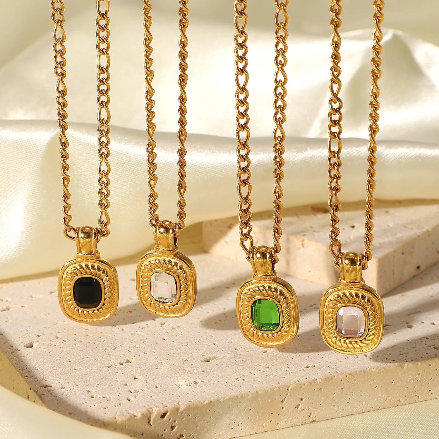 New Arrival Natural Stone 316L Stainless Steel Gold Plated Stone Crystal Gemstone Necklace Jewelry for Girls