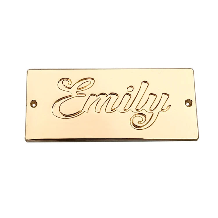 2023 Custom 2 Holes Engraved Metal Plate Logo Sewing Zinc Alloy Brand Garment Label Metal Tags With Custom Logo for Clothing