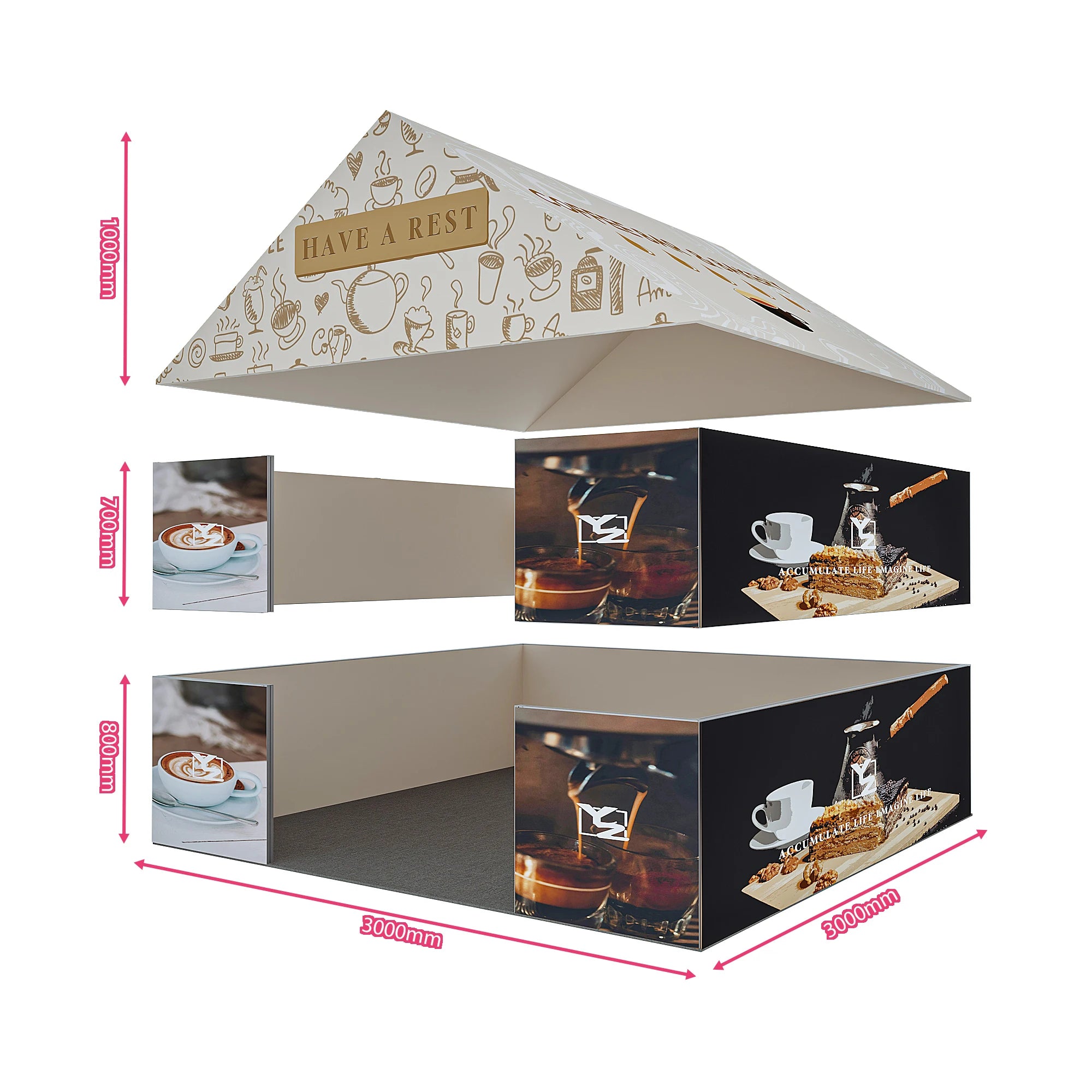 1.5 Meter High Mall Activity Booth Quick Installation Three Combinations With Roof