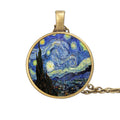 Van Gogh Starry Night Sky Necklace Art Glass Dome Jewelry Monet Klimt's Paintings Pendant Necklace
