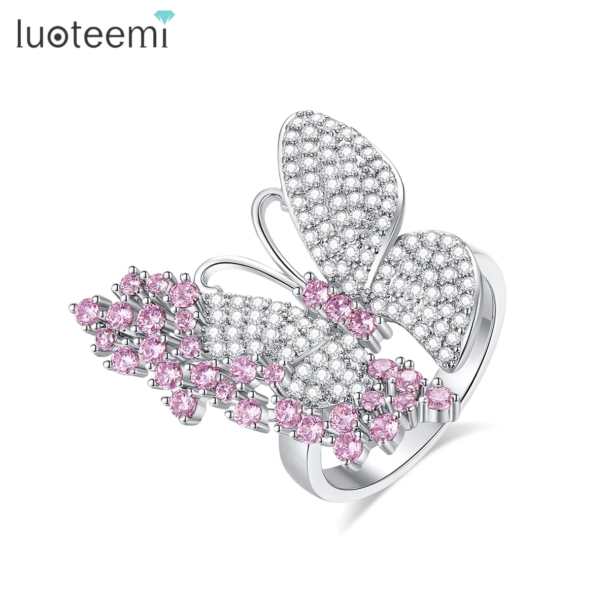 LUOTEEMI New Fashion Finger Cz Cubic Zirconia Copper Alloy Brass Luxury for Butterfly Ring Jewelry Woman
