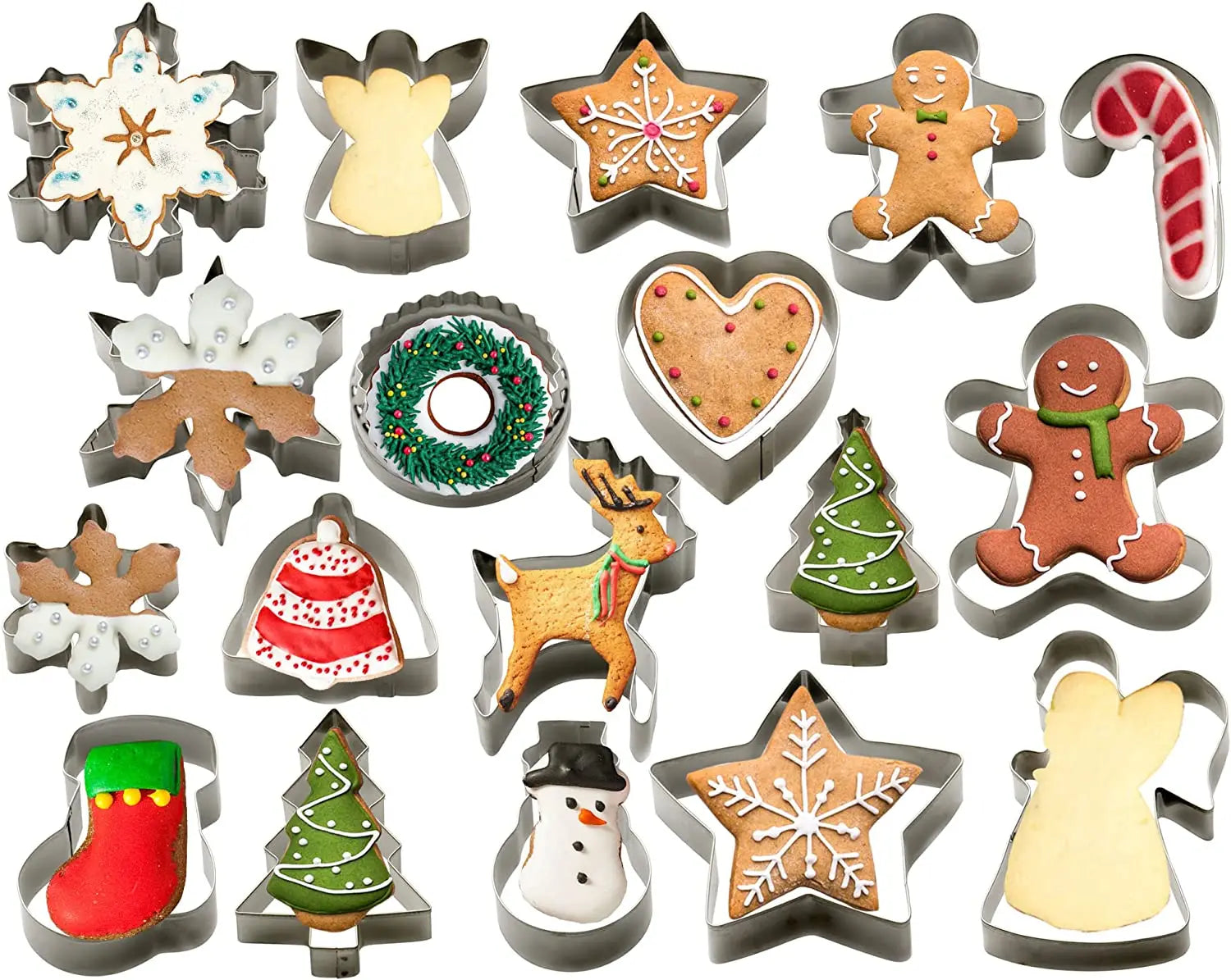 8 Pieces Christmas Cookie Cutters Set 3D Stainless Steel Christmas Cookie Making Molds with Gift Box Packaging