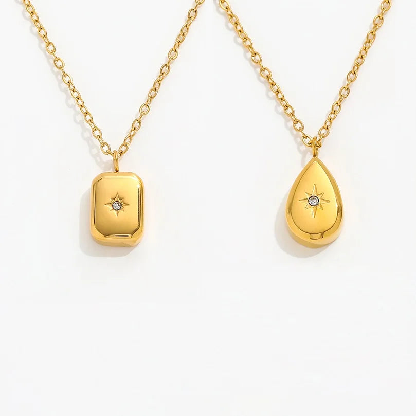 Joolim Jewelry Geometric Water Drop Rectangle Crystal Pendant Necklace Stainless Steel Jewelry Wholesale