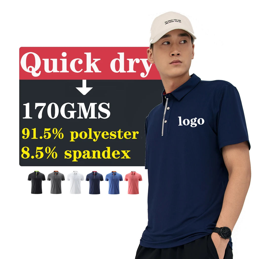 91.5% Polyester 8.5% Spandex Men's Polo Shirts Sporty Pocket Polo Shirt Custom logo Quickdry Polo for Men