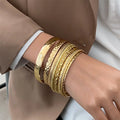 Women's Fashionable Alloy Ethnic Style Retro Wide Bracelets Set Fashionable Retro Style Bangles