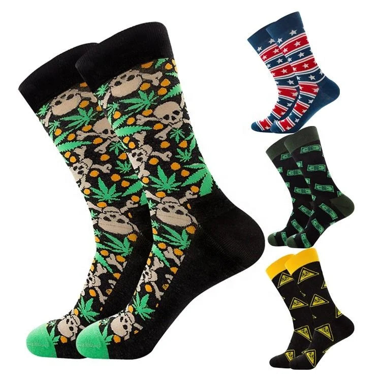 Wholesale Personality Skull Money Patterned Socks Men Novelty Crazy Design  Cotton Crew Socks