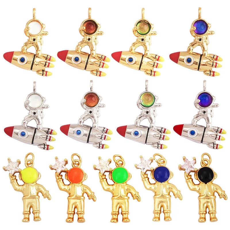 New Style Cute Spaceman 18K Gold Charm PendantTrendy Colourful Inlaid Star Zircon Jewelry Necklace Making Wholesale Supply L09